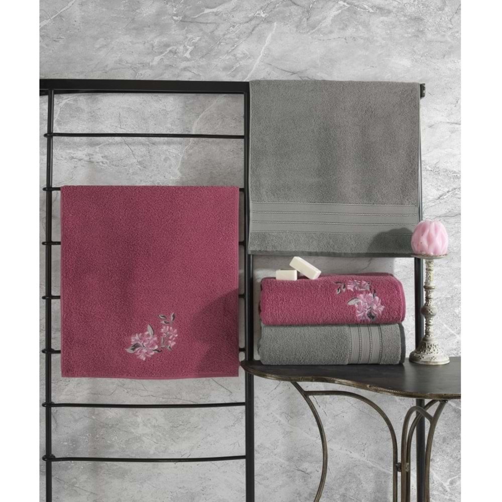 Cotton Box Colorful (Banyo Havlusu Büyük Boy) 4 Parça Hamam Havlu Seti-Gri K.Pembe