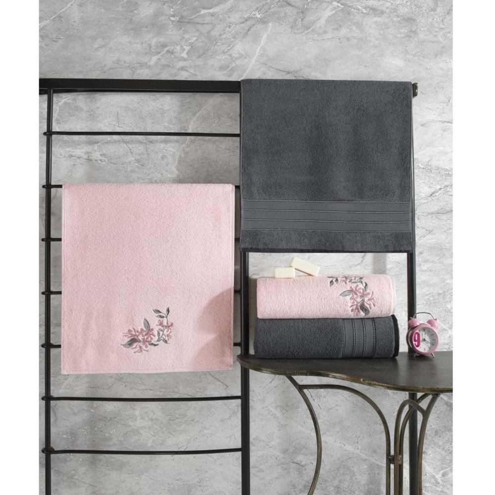 Cotton Box Colorful (Banyo Havlusu Büyük Boy) 4 Parça Hamam Havlu Seti-Antrasit Pembe