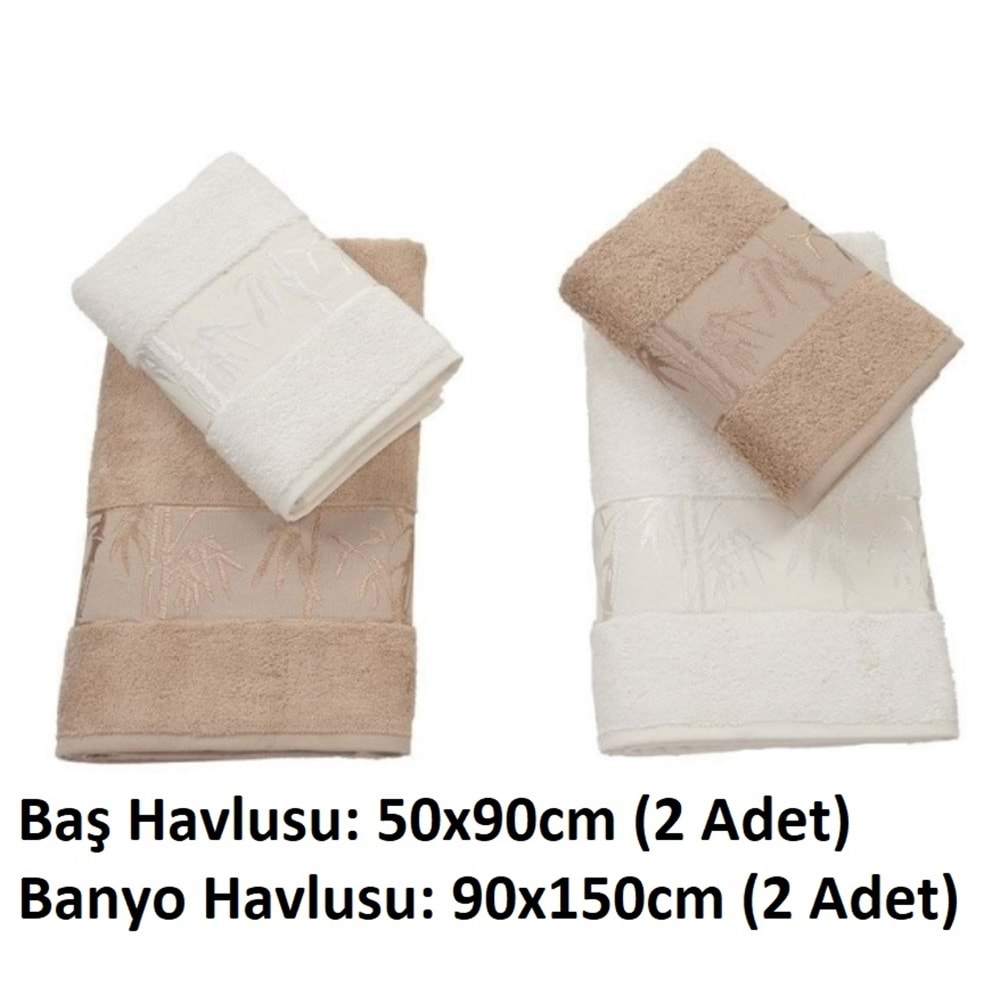 Polo Life 4 Parça Bamboo Hamam Seti (Büyük Boy), Banyo Havlu Takımı-Krem Sütlü Kahve