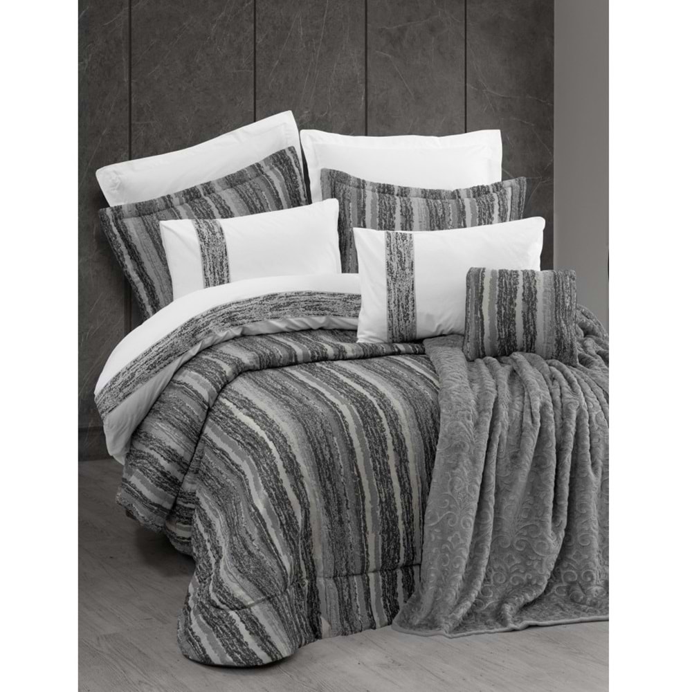 Cotton Box Platinium 11 Parça Çeyiz Seti-Valent Gri (Yatak Ört+Battaniye+Nevresim Tk)