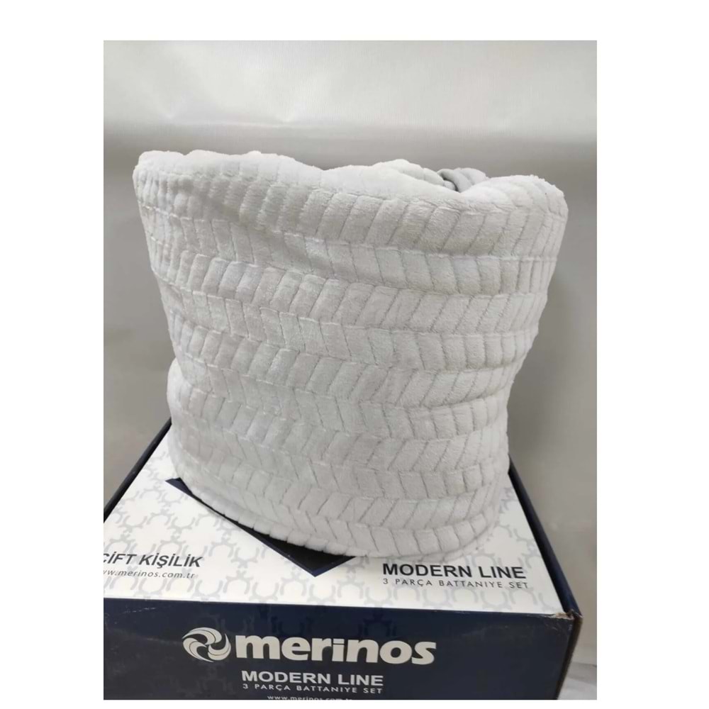 Merinos çift kişilik Modern Line 3 Parça Battaniye Seti Sense gri