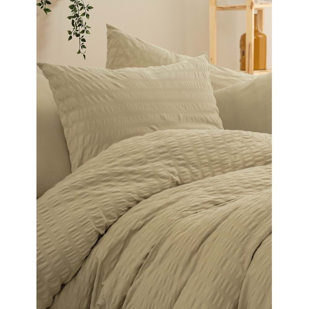 Cotton Box Crepe Lastikli Çarşaflı Lüks Penye Çift Kişilik Nevresim Takımı-Bej