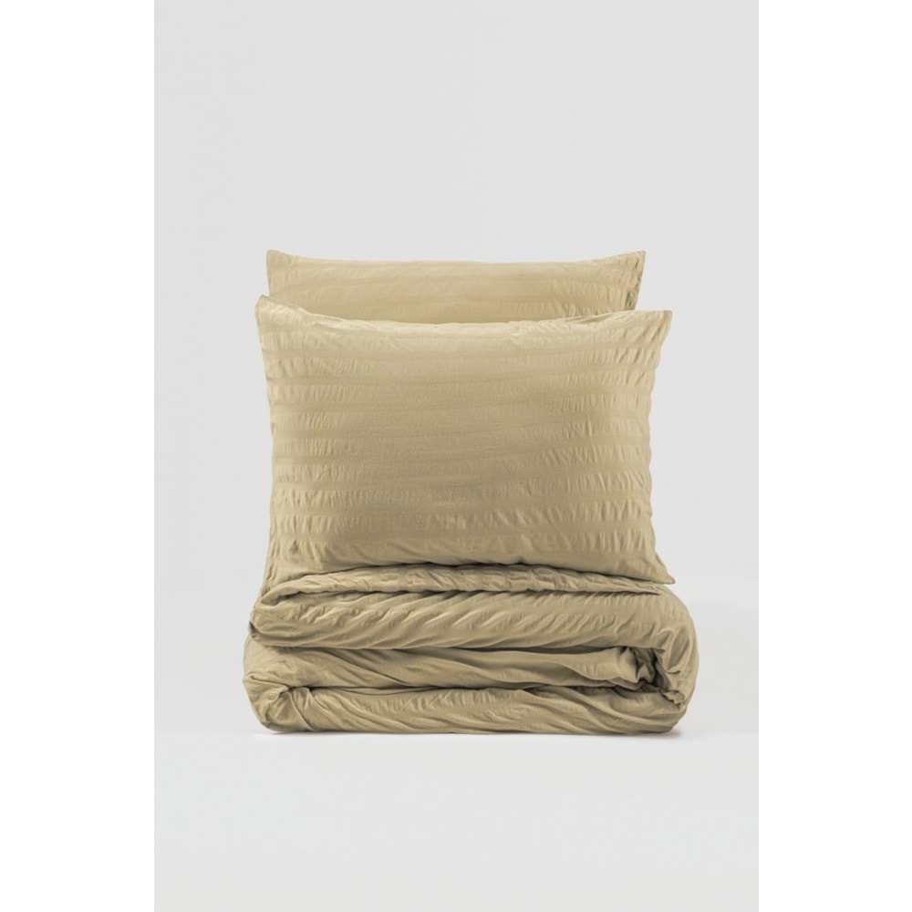 Cotton Box Crepe Lastikli Çarşaflı Lüks Penye Çift Kişilik Nevresim Takımı-Bej