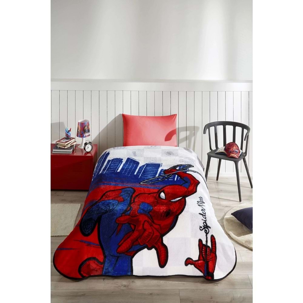Özdilek Lisanslı Tek Kişilik Çocuk Battaniye (155x215)-Spiderman Blue City Mavi