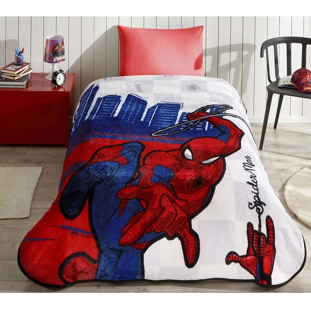 Özdilek Lisanslı Tek Kişilik Çocuk Battaniye (155x215)-Spiderman Blue City Mavi