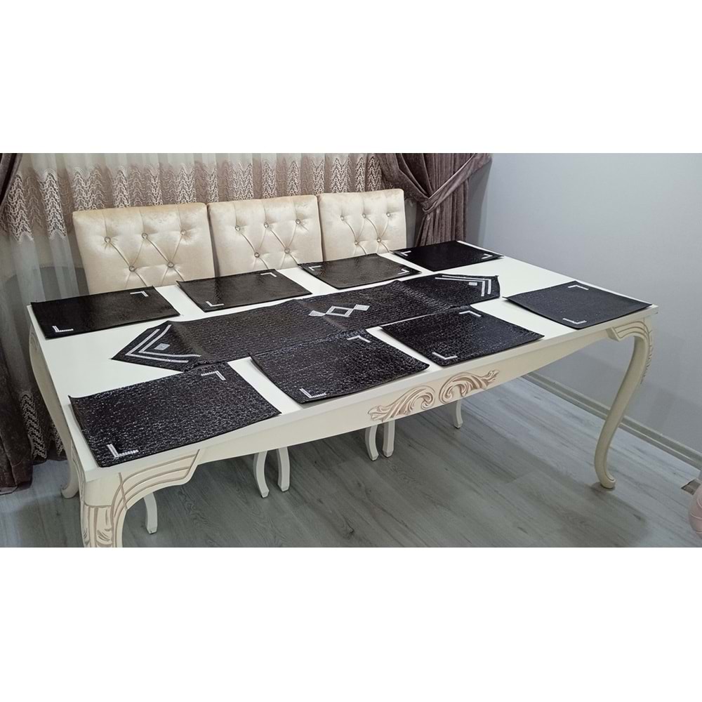 mandaş yemekteyiz yemek seti boncuk işlemeli 9parça siyah M01