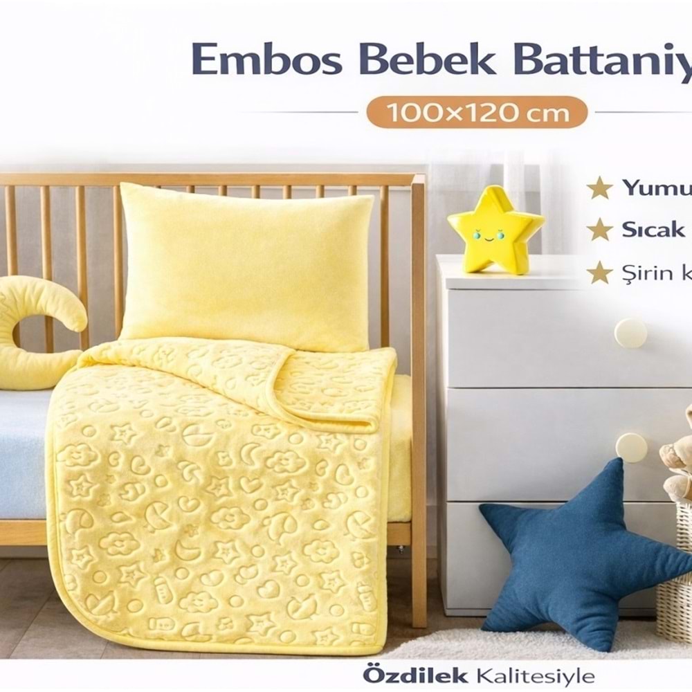 Özdilek Embos Bebek Battaniyesi (100x120)-Sarı