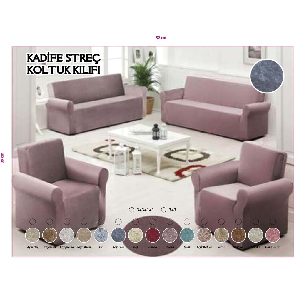 Mandaş Kadife Koltuk Örtüsü Maxi Takım (3+3+1+1)-Pudra