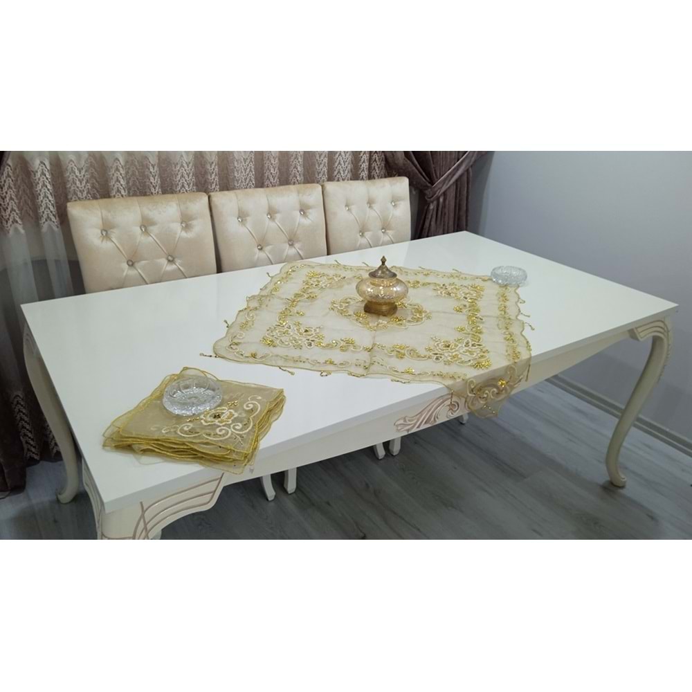 fransız organize ipek Vitrin seti boncuklu model 16 parça Gold