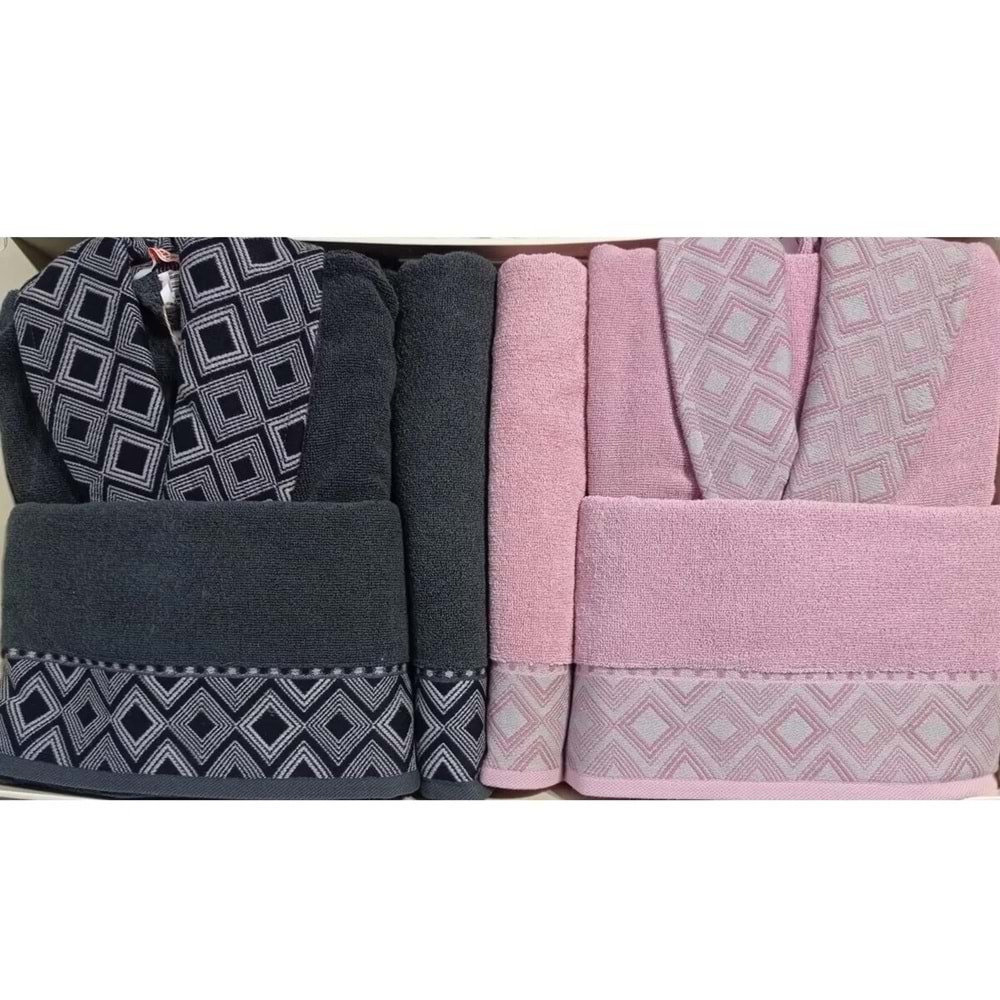 Özdilek Pamuklu 6 Parça Aile Bornoz Seti-Snazzy Antrasit Pembe