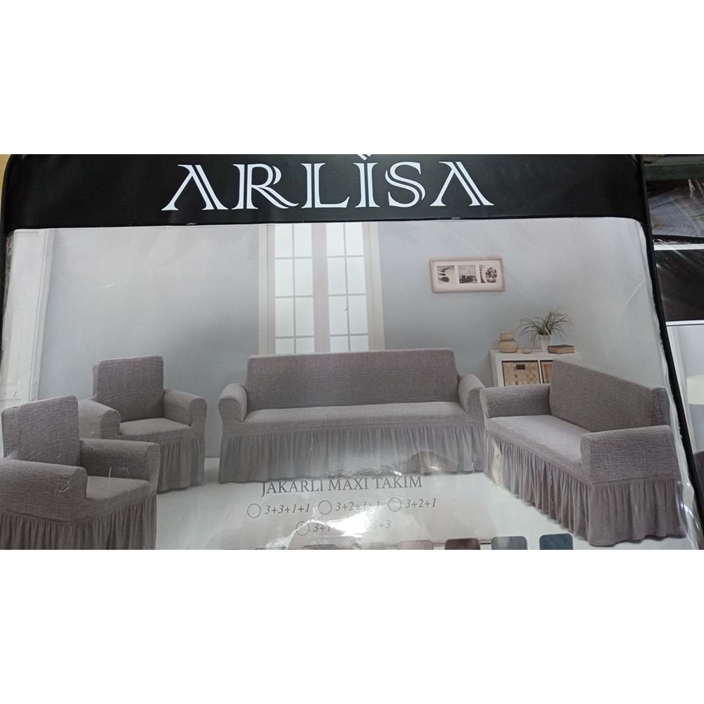 Arlisa jakarlı Kare Cizgili Etekli Maksi Koltuk Örtüsü 3+3+1+1 Kum