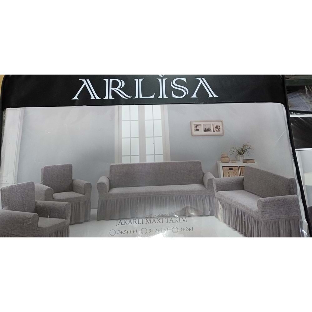 Arlisa jakarlı Kare Cizgili Etekli Maksi Koltuk Örtüsü 3+3+1+1 Pudra