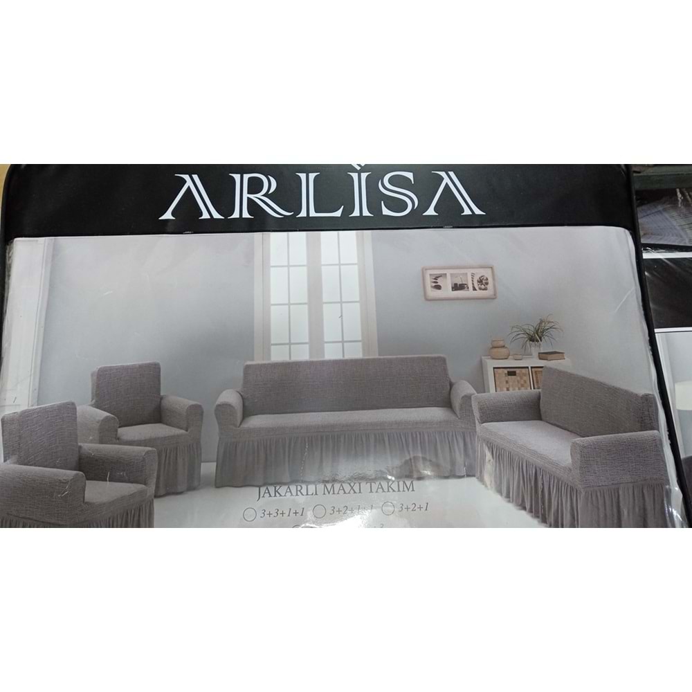 Arlisa jakarlı Kare Cizgili Etekli Maksi Koltuk Örtüsü 3+3+1+1 A Kahve