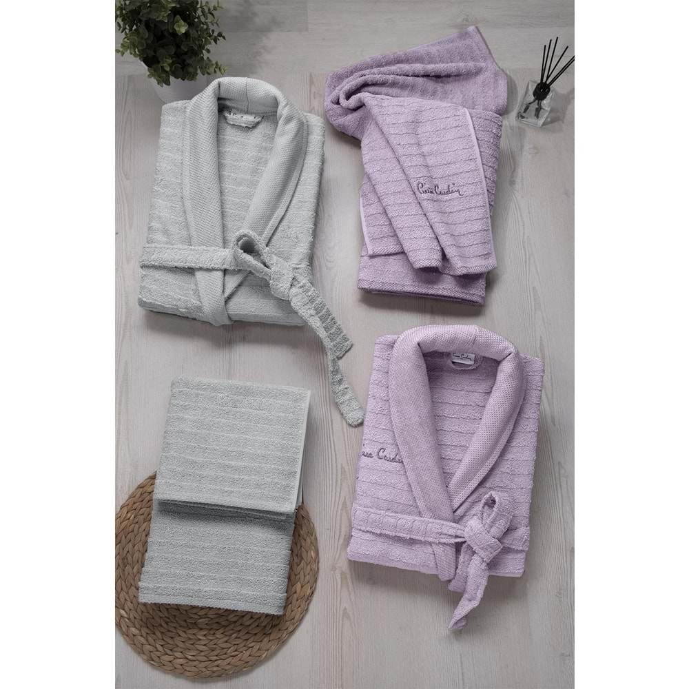 Pierre Cardin 6 Parça Jakarlı Aile Bornoz Seti-Wave Soft Lila Gri