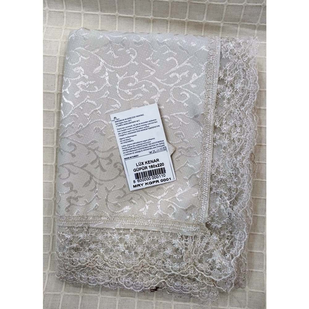 Fransız Güpürlü KDK Dertsiz Masa Örtüsü (155x215)-Kappuçino
