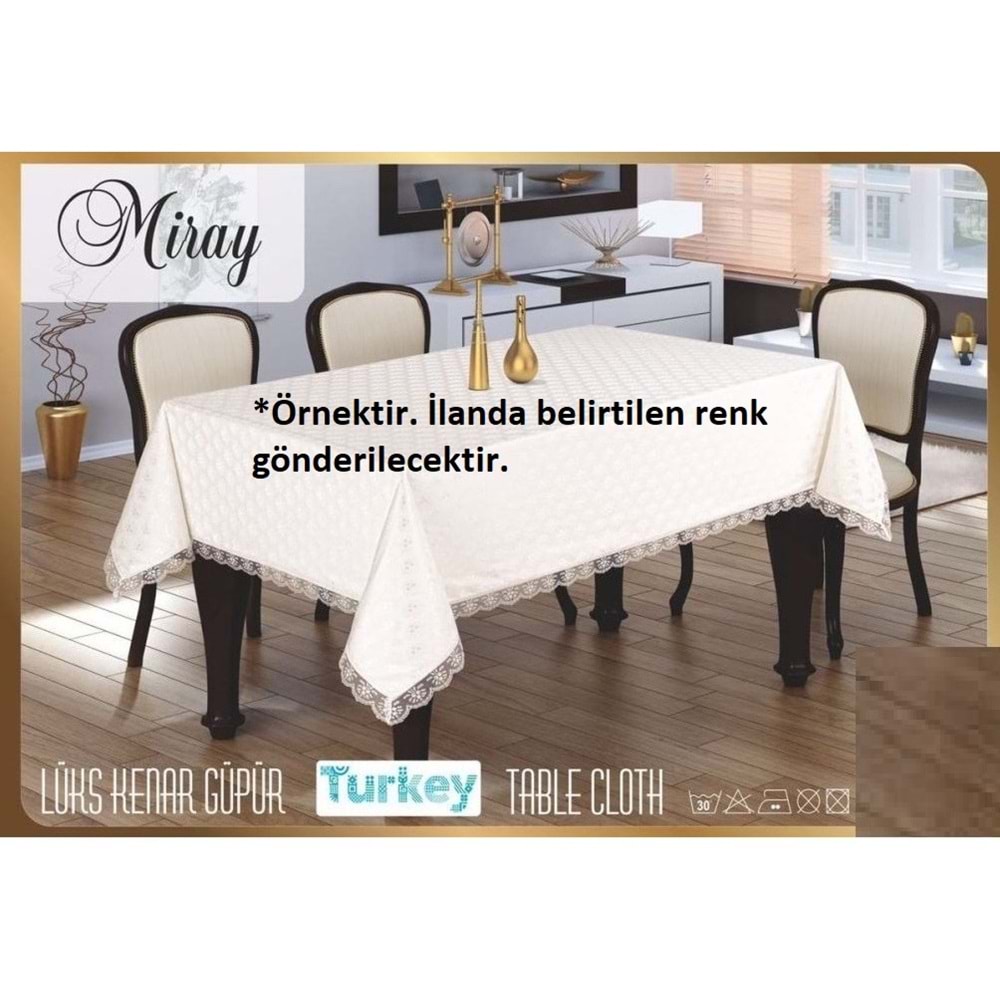 Fransız Güpürlü KDK Dertsiz Masa Örtüsü (155x215)-Kappuçino