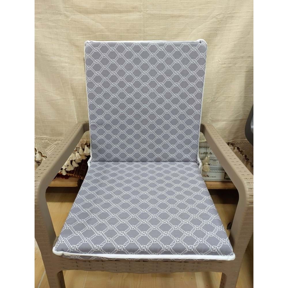1 Adet Komutan Arkalıklı Sandalye Minderi, Extra Kalın (Kalınlık 5cm)-Denizci Gri