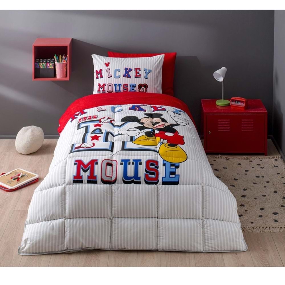 Özdilek Lastikli Çarşaflı Lisanslı Tek Kişilik Çocuk Uyku Seti-Mickey Mouse Collage Gri