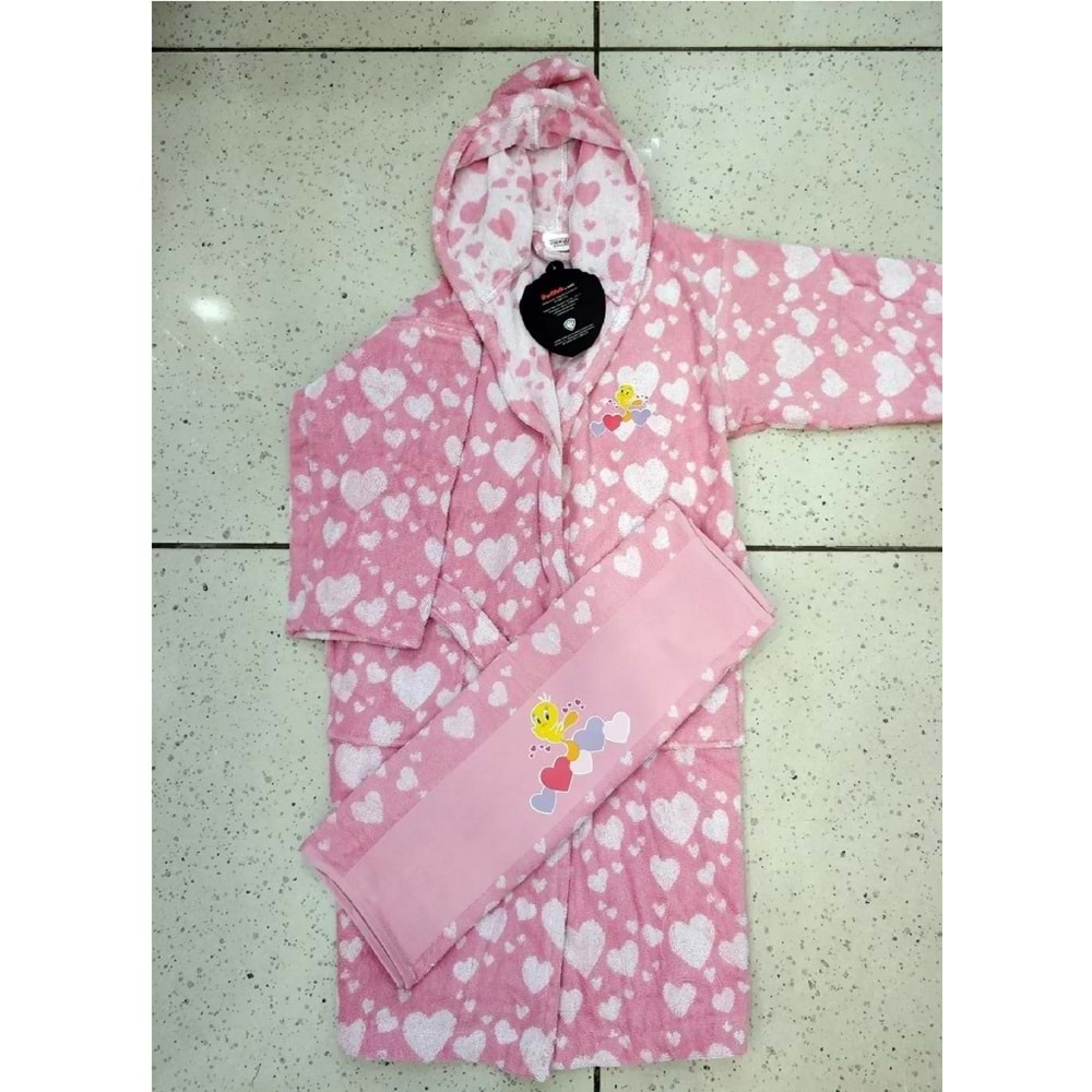 Özdilek Lisanslı Çocuk Havlu Bornoz Seti 1/2 Yaş-Tweety Heart Pembe