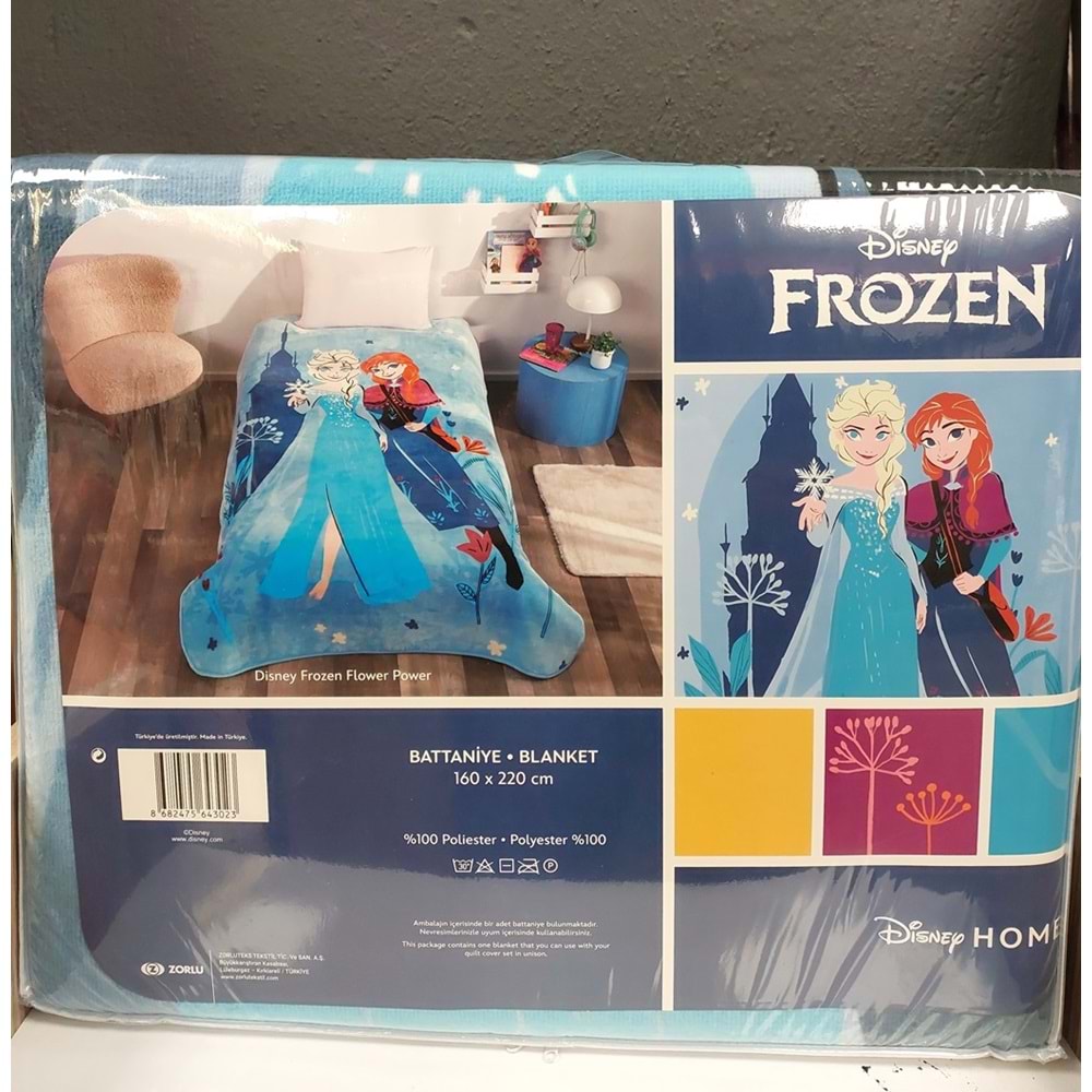 Taç Lisanslı Tek Kişilik Çocuk Battaniye (160x220)-Frozen Flower Power
