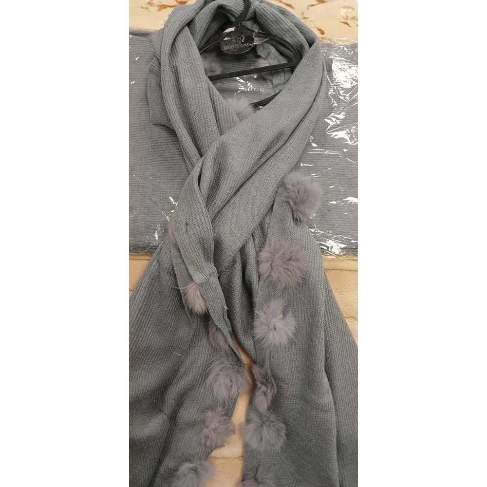 Angora Ponponlu Şal 60x180 - Gri