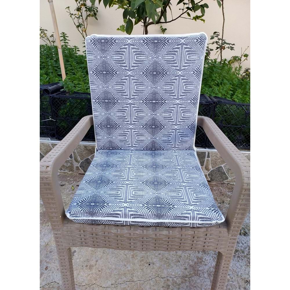 2 Adet Komutan Arkalıklı Sandalye Minderi, Extra Kalın (Kalınlık 5cm)-Nokta Siyah Beyaz
