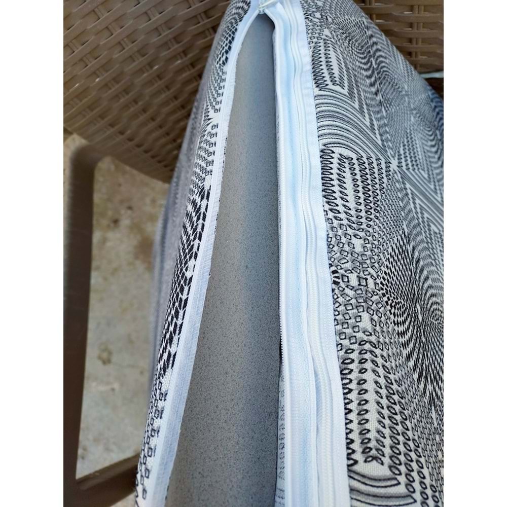 4 Adet Komutan Arkalıklı Sandalye Minderi, Extra Kalın (Kalınlık 5cm)-Nokta Siyah Beyaz