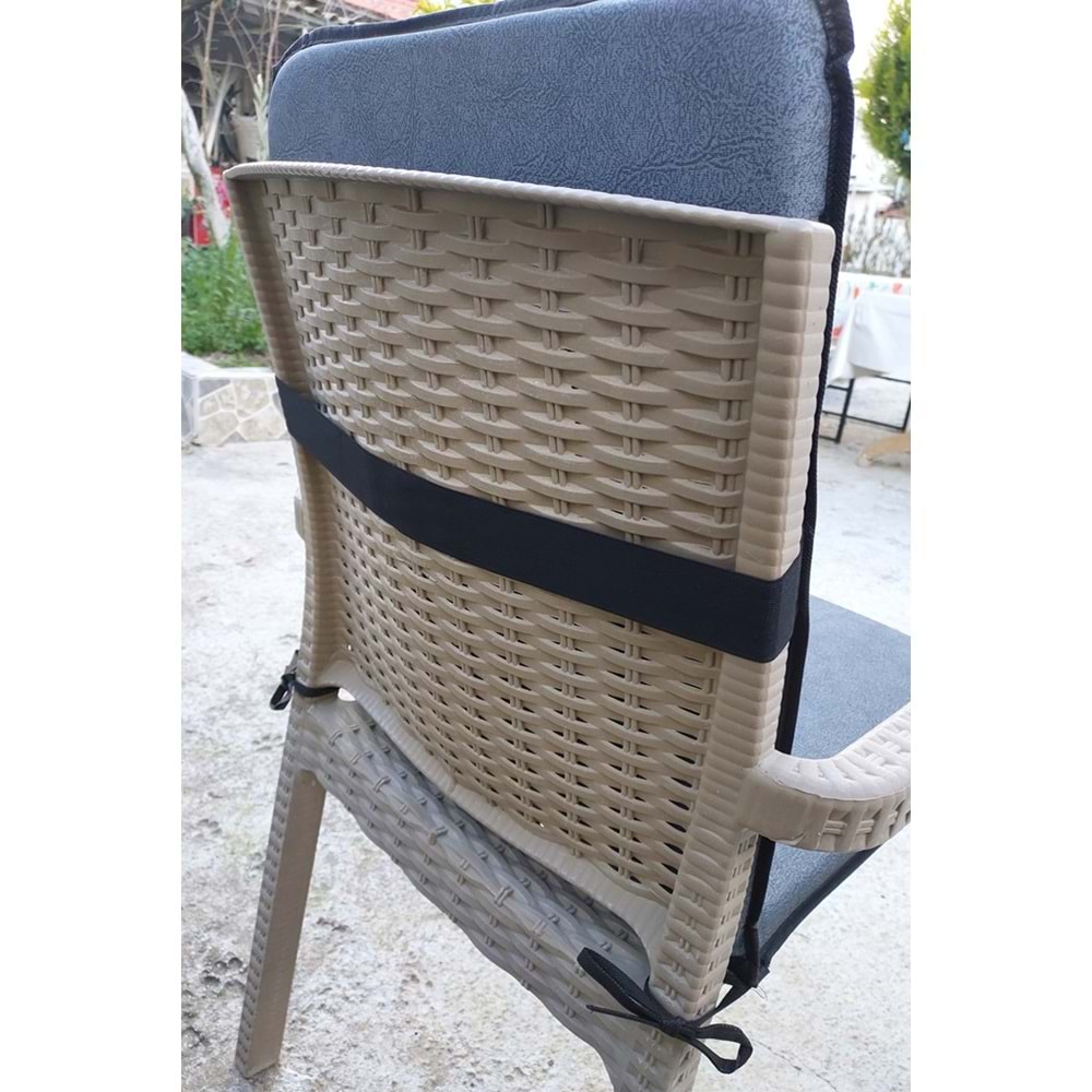 2 Adet Rattan Arkalıklı Sandalye Minderi (Kalınlık 4cm)-Primer K.Gri