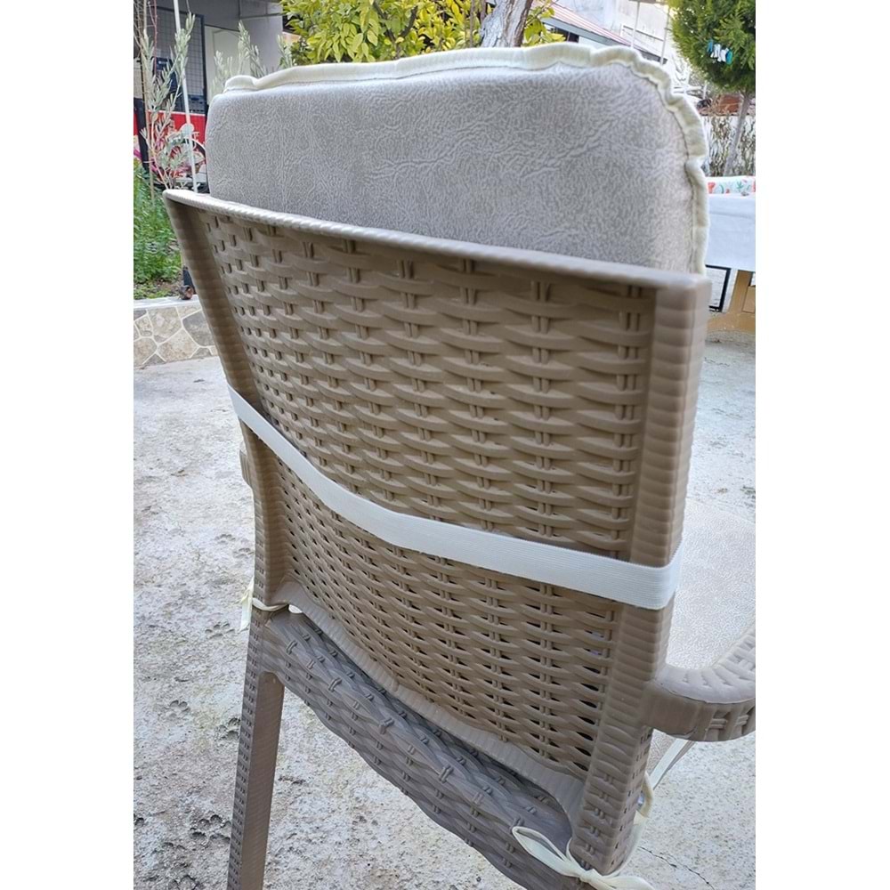 4 Adet Rattan Arkalıklı Sandalye Minderi (Kalınlık 4cm)-Primer Bej