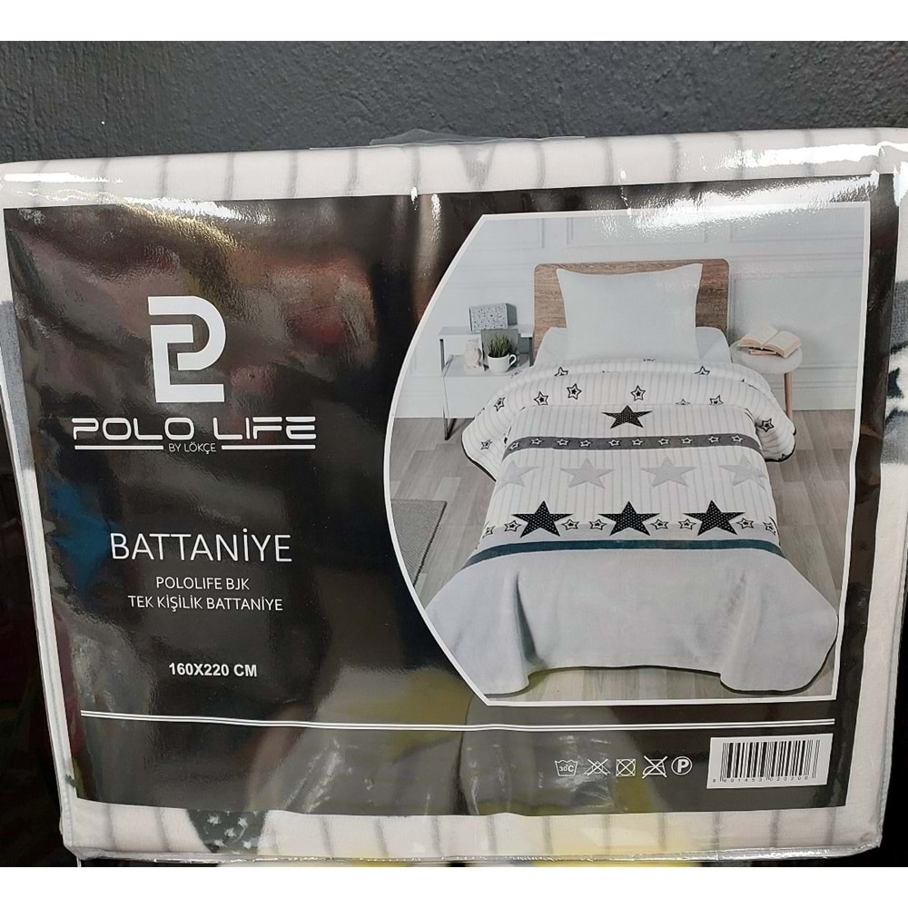 Polo Life Taraftar Yıldız Tek Kişilik Battaniye (160x220)-BJK SİYAH BEYAZ