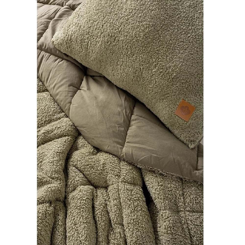 Cotton Box Wellsoft Çift Kişilik Peluş Yorgan Seti (Dolu Yastıklı)-Taş
