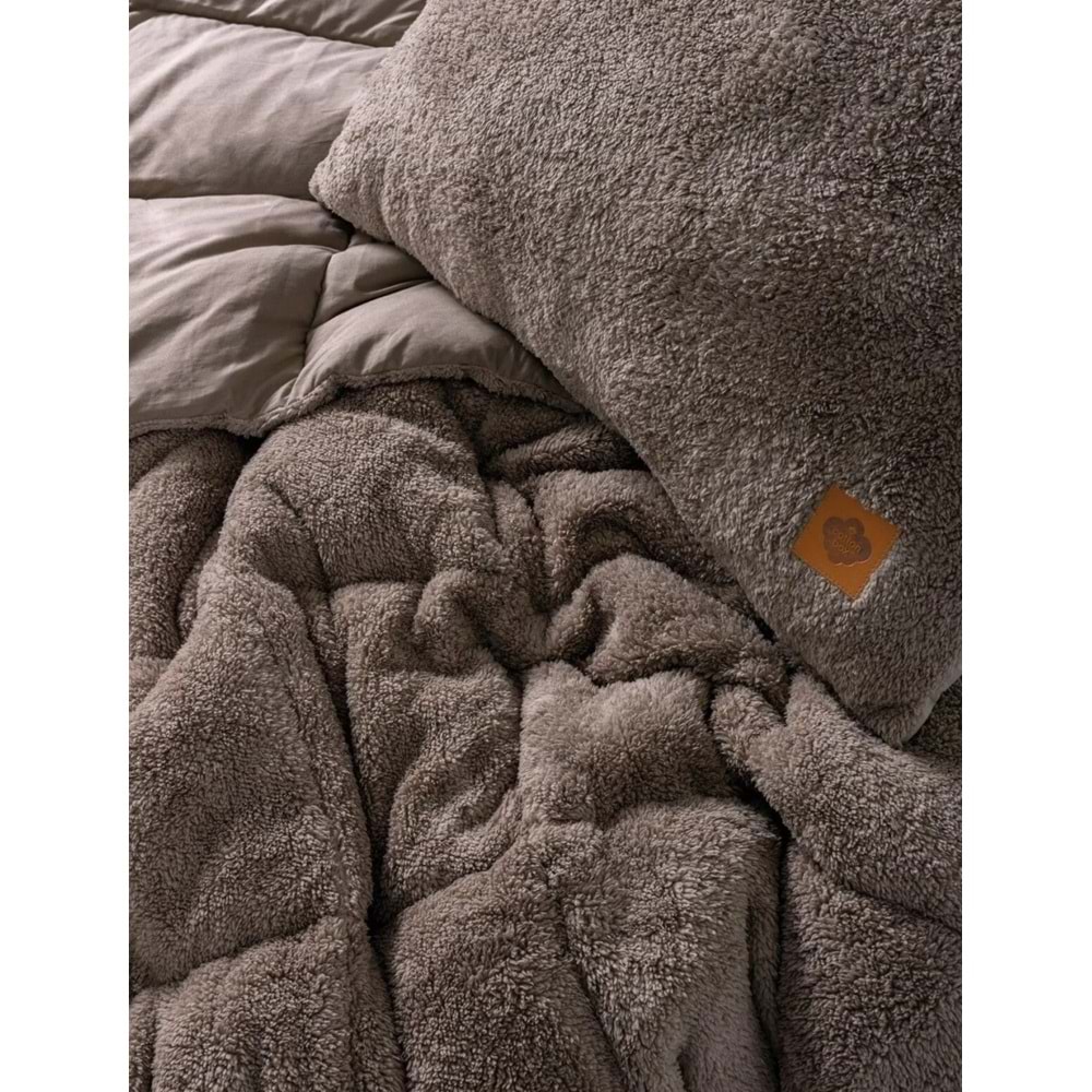 Cotton Box Wellsoft Tek Kişilik Peluş Yorgan Seti (Dolu Yastıklı)-Bej