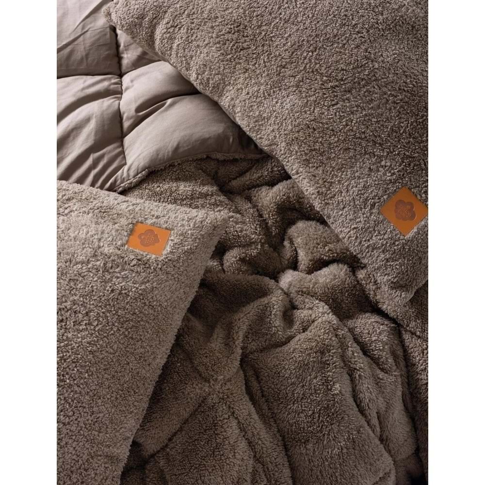 Cotton Box Wellsoft Tek Kişilik Peluş Yorgan Seti (Dolu Yastıklı)-Bej