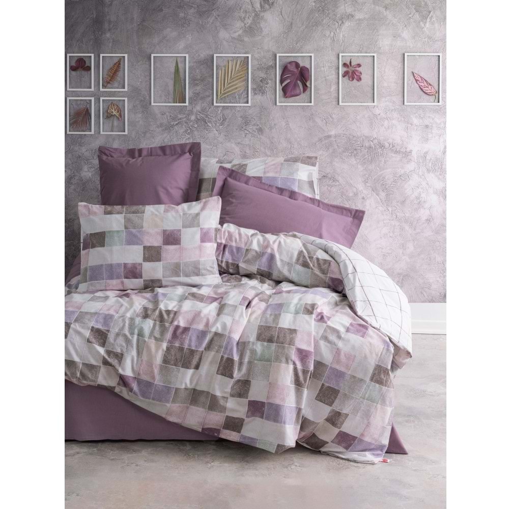 Cotton Box Rnf Minimal tek Kişilik Nevresim Takımı lastikli çarşaf Mora G kurusu