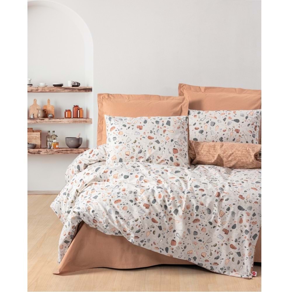 Cotton Box Rnf Minimal Çift Kişilik Nevresim Takımı lastikli çarşaf Onıks Karemel