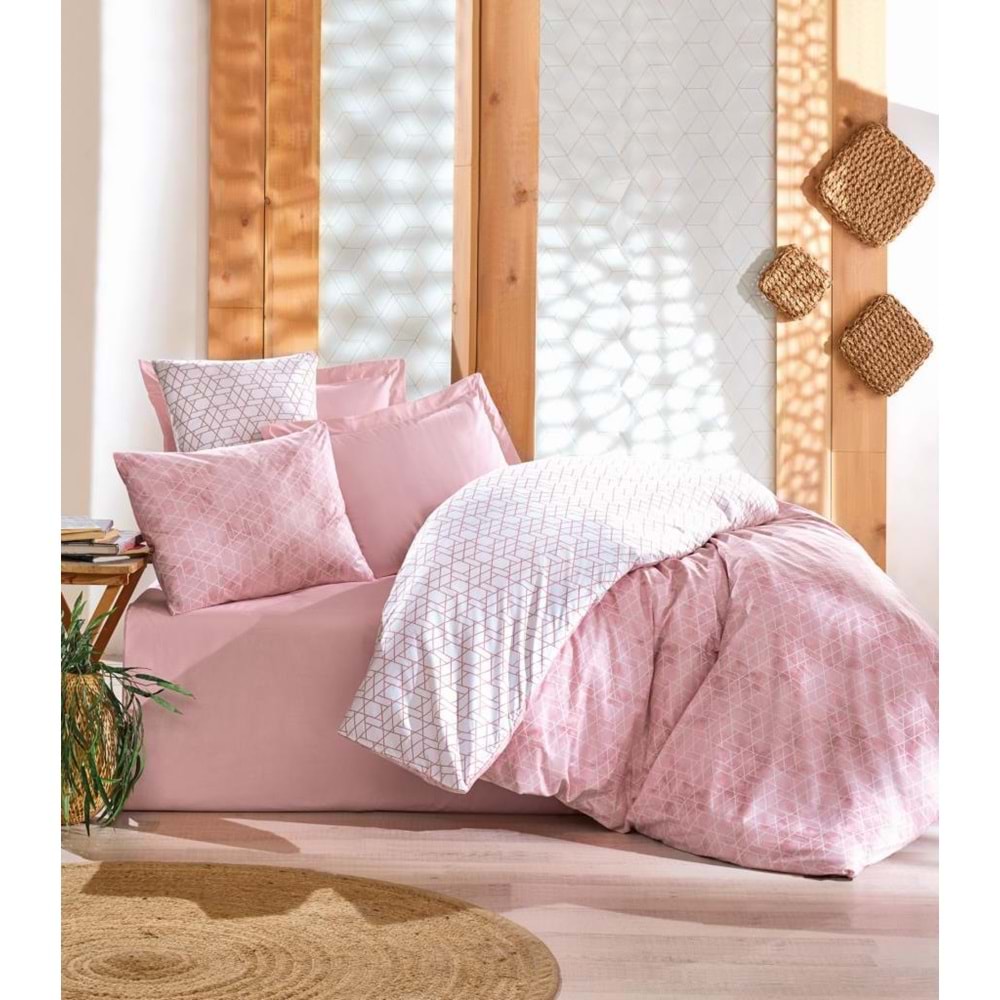 Cotton Box Rnf Minimal Çift Kişilik Nevresim Takımı Lastikli Çarşaf Best Pembe