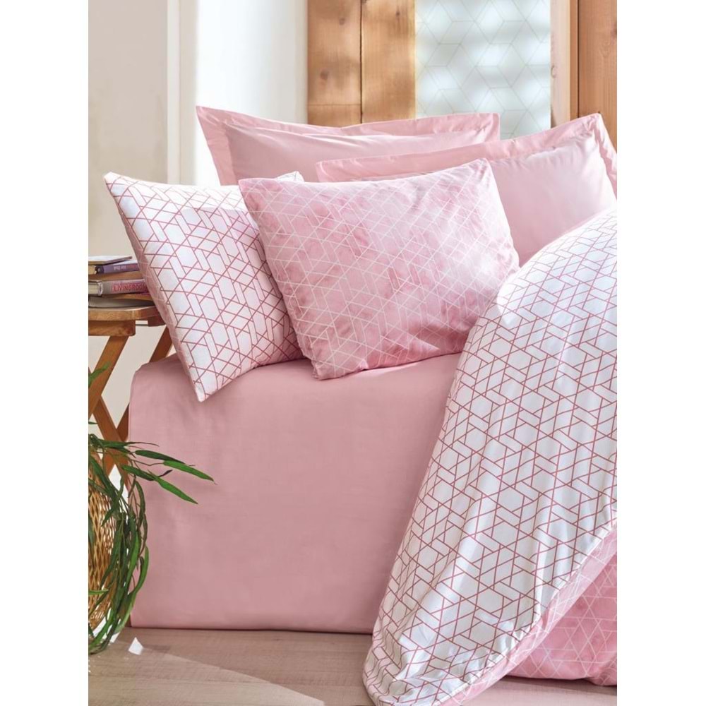 Cotton Box Rnf Minimal Çift Kişilik Nevresim Takımı Lastikli Çarşaf Best Pembe