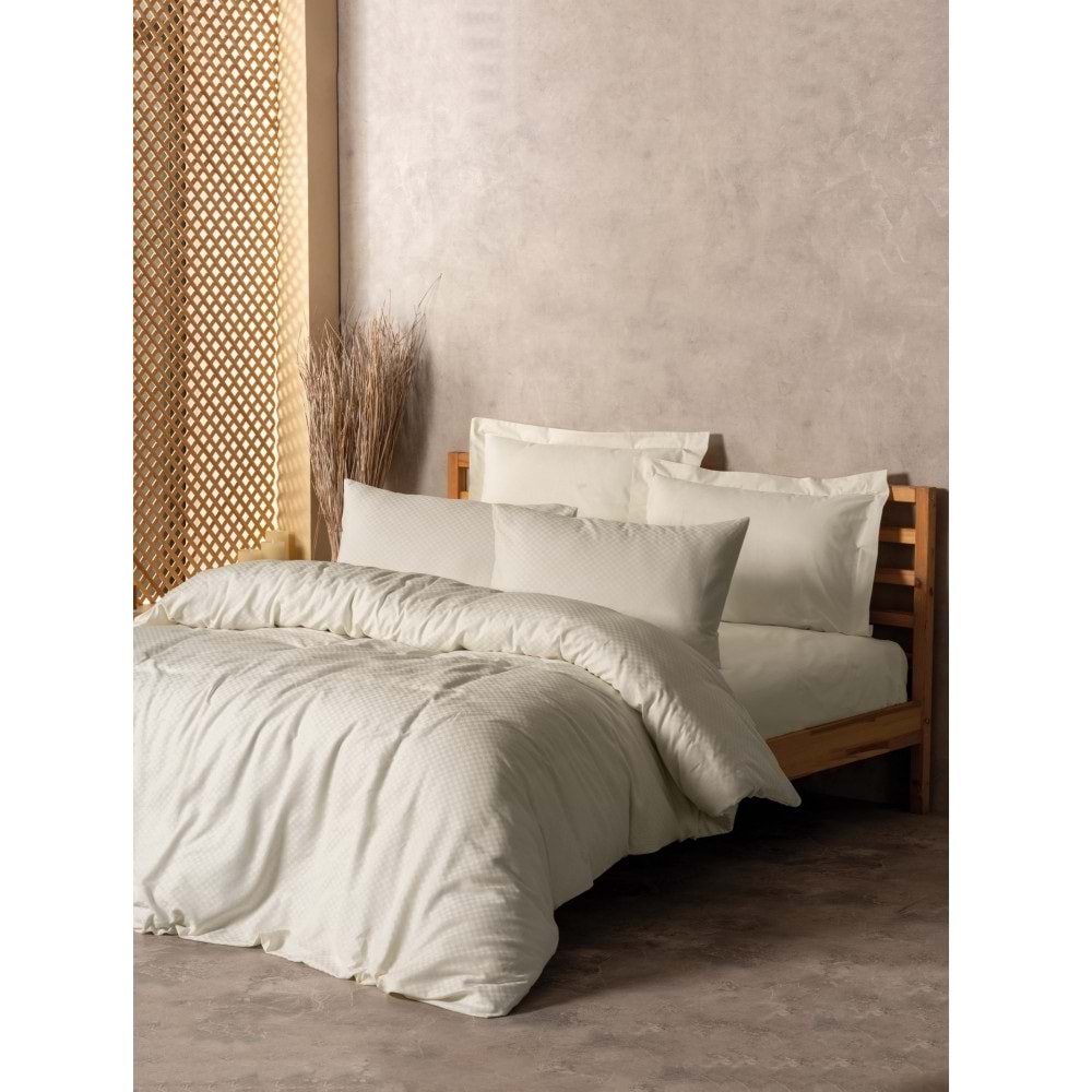 Cotton Box Plaıd Ranforce Çift Kişilik Nevresim Takımı KREM