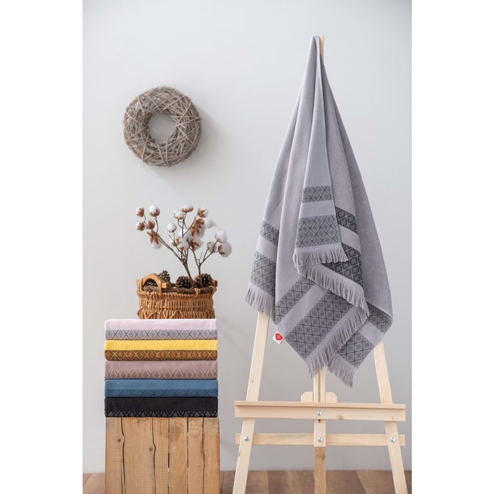 Cotton Box -Gri- Twins Bukle Plaj Havlusu (75x150)