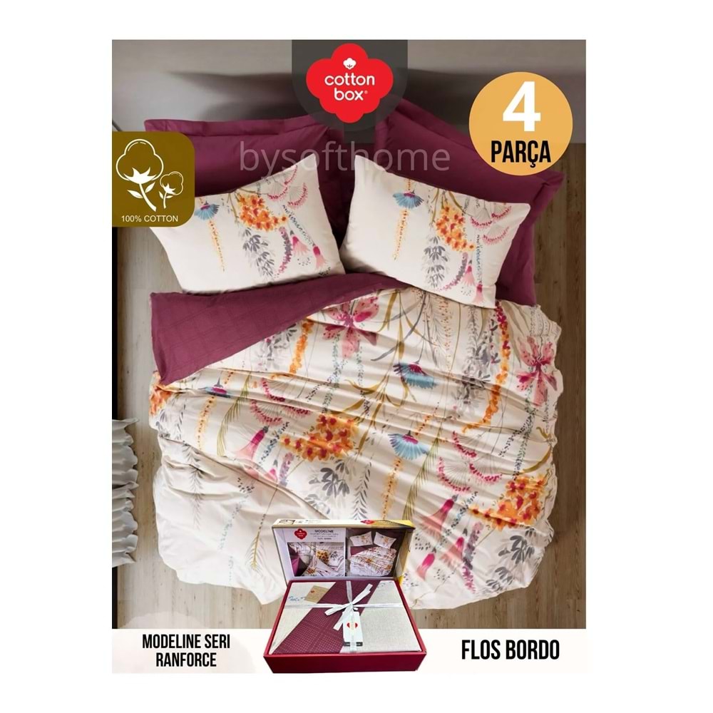 Cotton Box Rnf Modeline Çift Kişilik Nevresim Takımı Flos Bordo