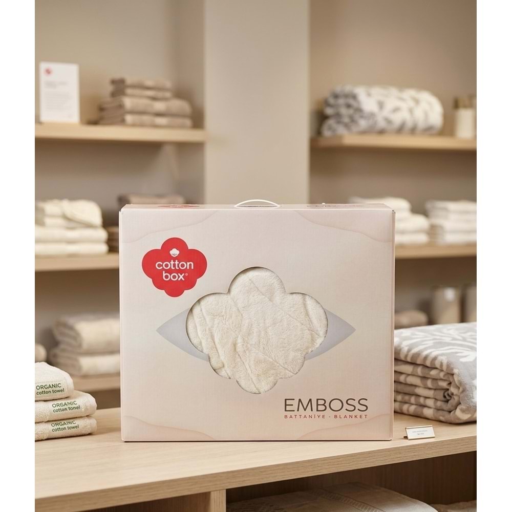 Cotton Box Embos -Krem- Çift Kişilik Kutulu Battaniye (220x240)