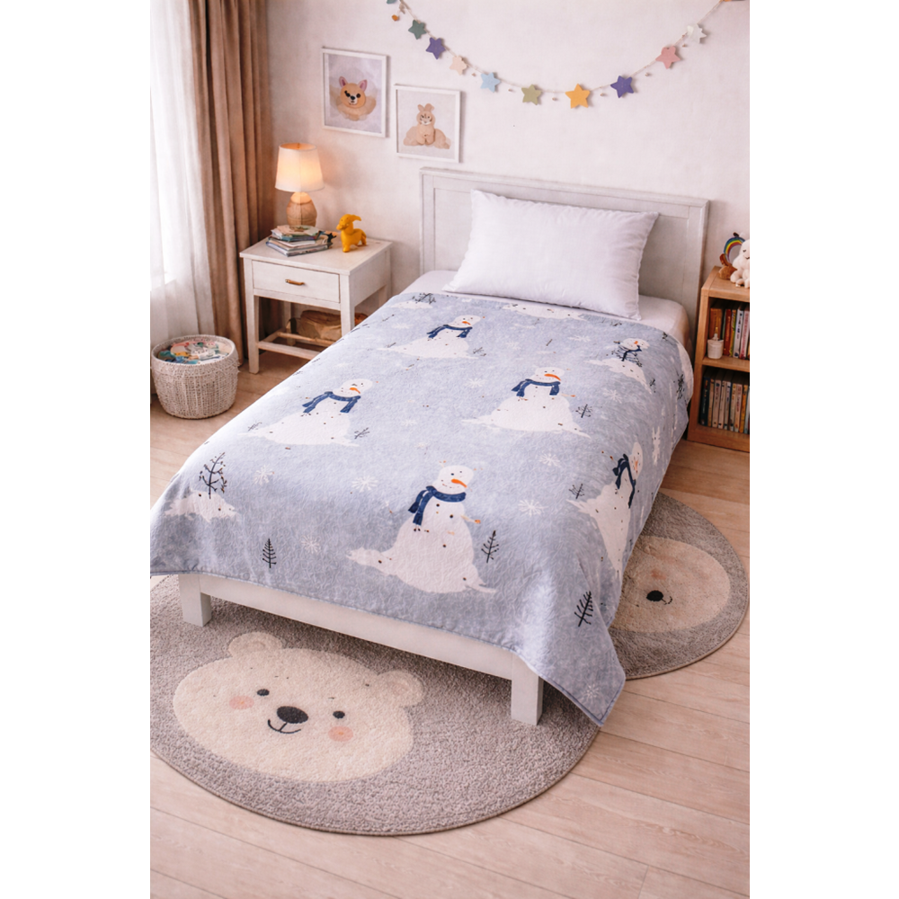 Amazon Ev Pamuk Dokuma Tek Kiş çocuk Pike 160*240 Cm Gri/ Kardan Adam A12