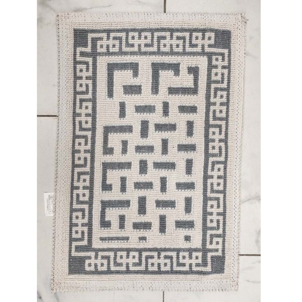 Pamuklu Bukle Lüks Kilim (40x60)-Labirent Kreme Gri