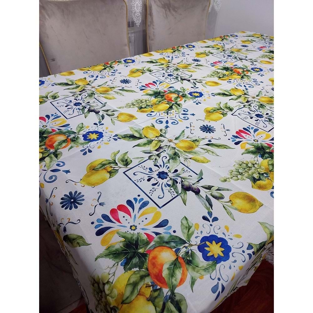 Limon Portakal Desenli 3D Dikdörtgen Masa Örtüsü (160x200)