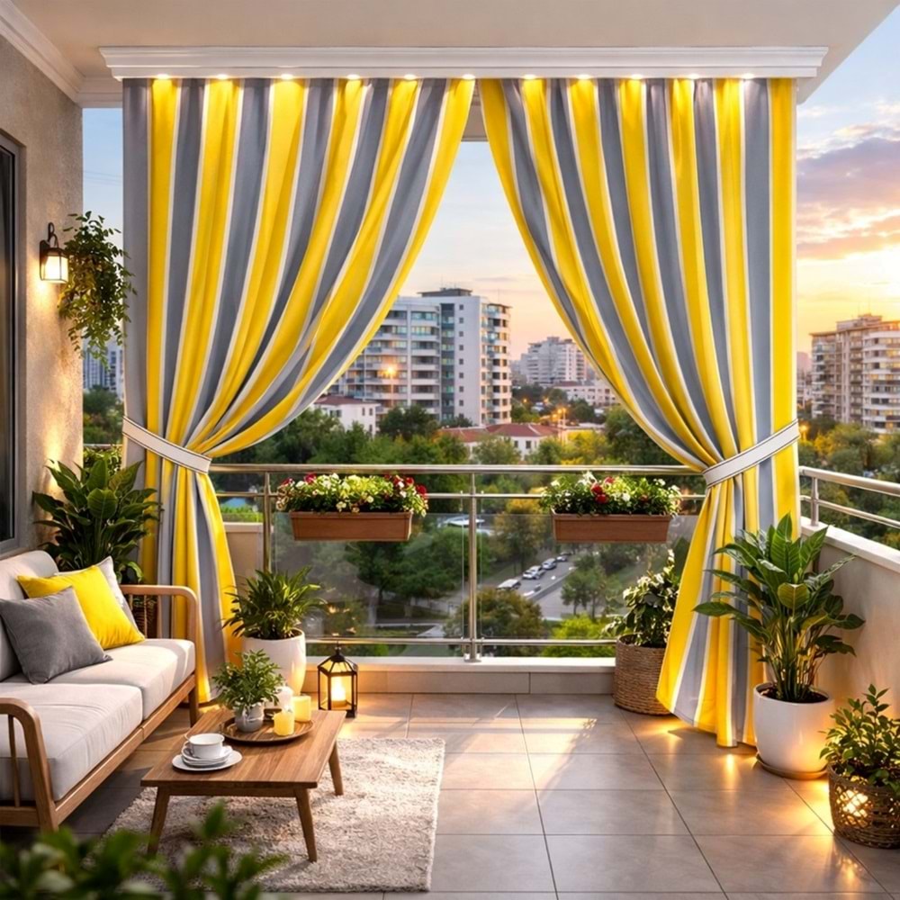 Balkon Perdesi Kumaşı Metrelik (En 280cm)-Sarı Gri
