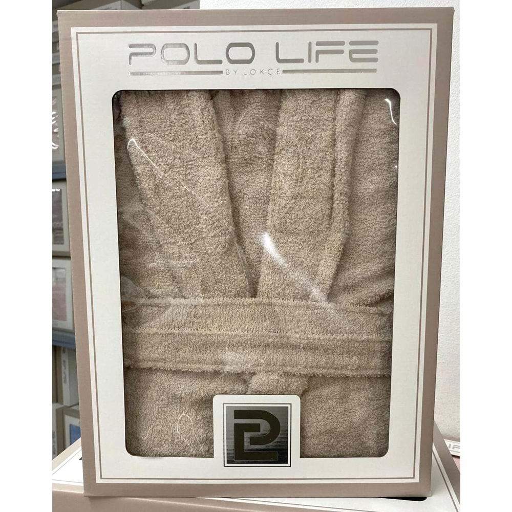 Polo Life Kutulu %100 Pamuk Tek Bornoz Şalyaka-Bej (XL Beden)