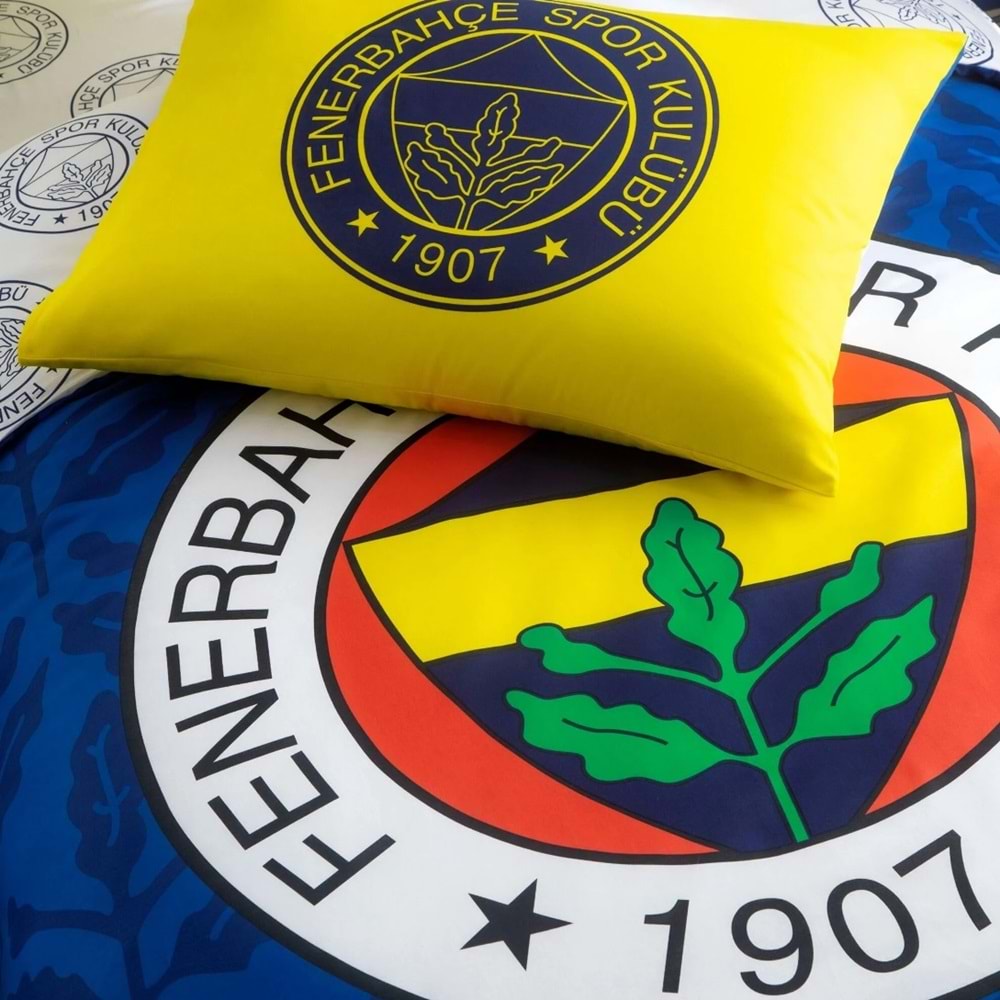 Taç Taraftar Lisanslı Ranforce Çarşafı Lastikli Tek Kişilik Nevresim Takımı-Fenerbahçe Palamut