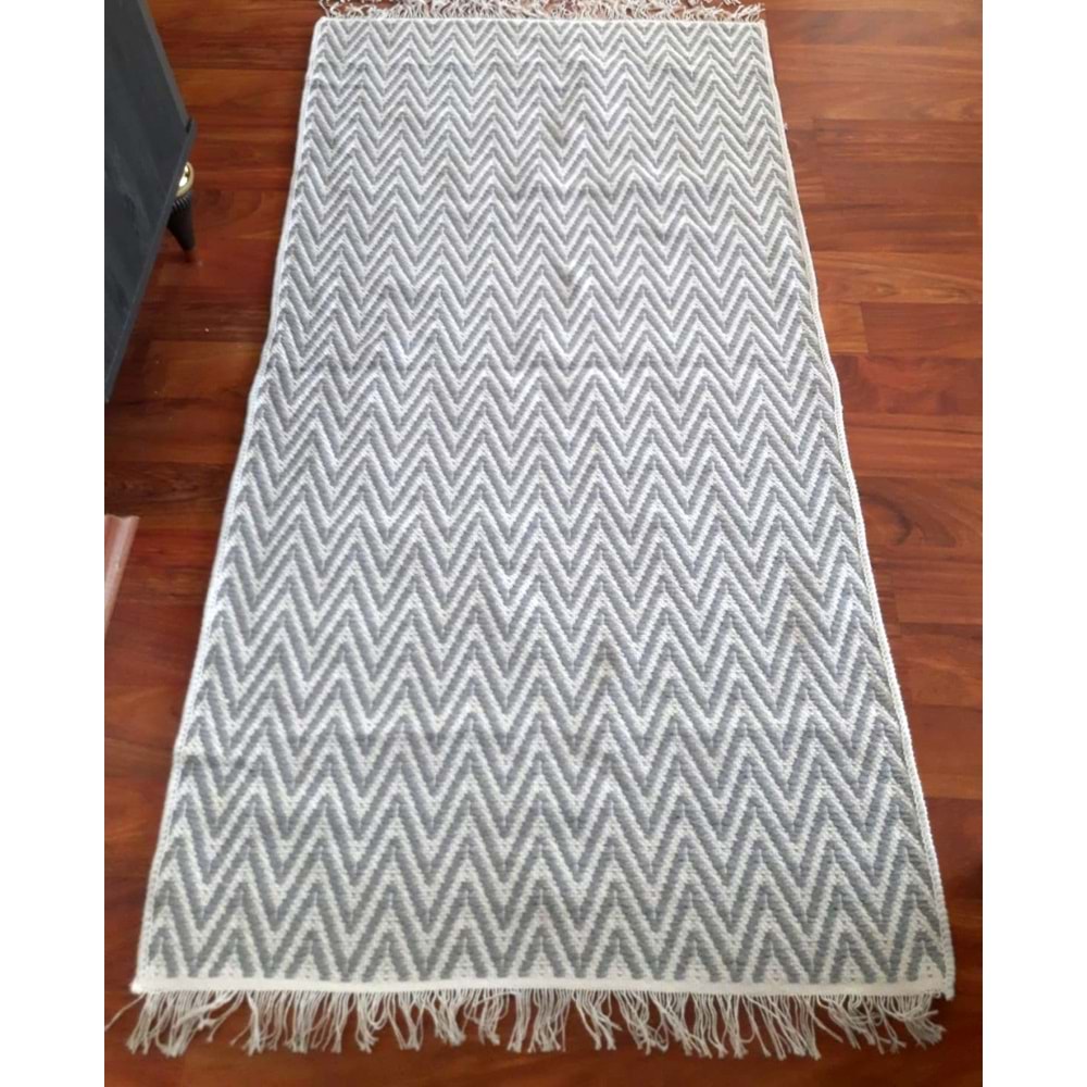 Pamuklu Cotton Kilim Çift Taraflı Yıkanabilir Dekoratif (80x150) - Gri v1