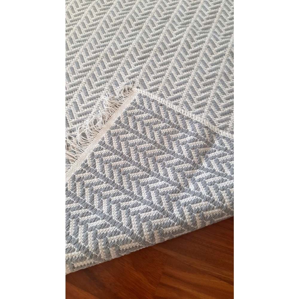 Pamuklu Cotton Kilim Çift Taraflı Yıkanabilir Dekoratif (80x150) - Gri v2
