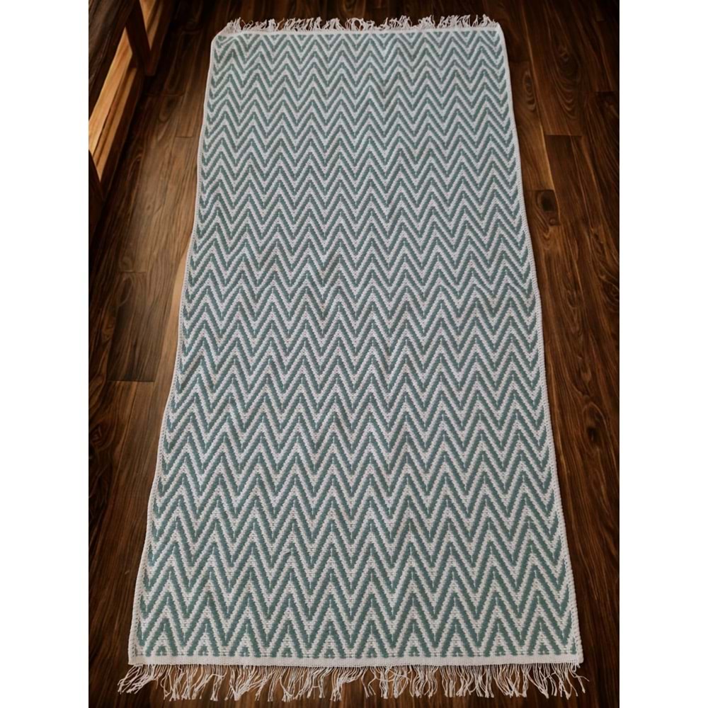 Pamuklu Cotton Kilim Çift Taraflı Yıkanabilir Dekoratif (80x150) - Mint v1
